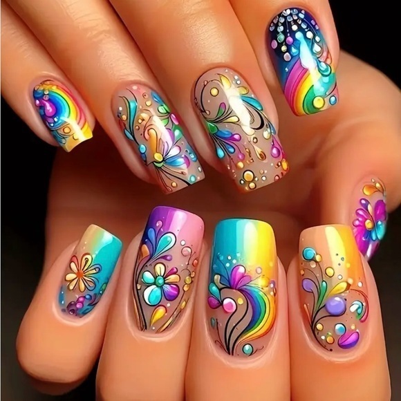 Other - Colorful Fake Press On Nails NWT